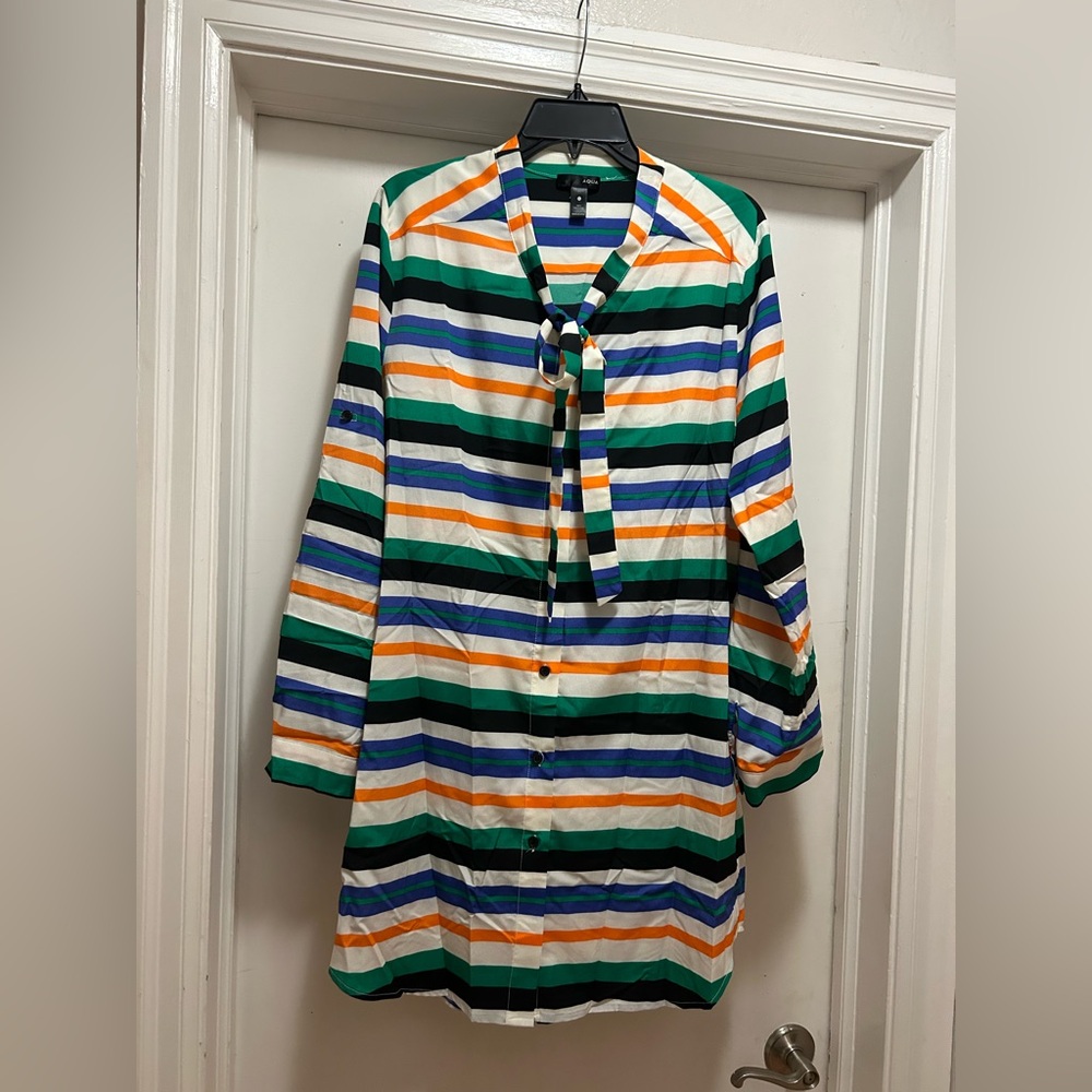Aqua Striped Long Sleeve Shirt size L